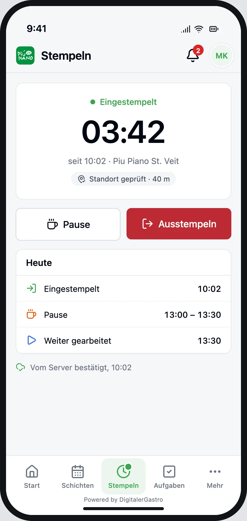 Companyapp: Zeiterfassung mit Stempeluhr, Arbeitszeit und Standort
